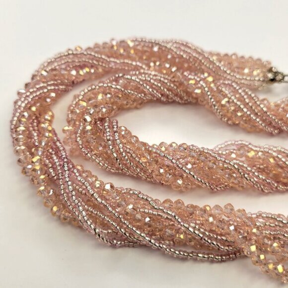 Multi Strand Braided Necklace Glass Bead Braided Necklace Beaded Twist Necklace - Picture 4 of 8